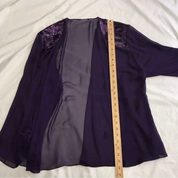 Sheer Purple Open Wrap Cover Purple Sequins Laser Cut Long Sleeve Top Jacket - Picture 9 of 10
